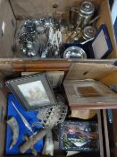2 Boxes of Silver Plated Ware including Cutlery - Bowl - Candlesticks Pictures - Ornaments etc