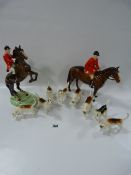 Beswick Hunting Scene Set including 2 Huntsman on Horseback & 8 Hounds (1 Hound A/F)