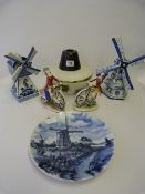 2 Delft Windmills - Delft Plate - 50's Lampshade & Figurines