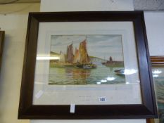 Framed Water Colour by A D Bell - Drying Sails