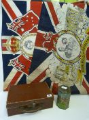 2 1950's Royalty Flags - Child's Case & Early Tin Tea Caddy