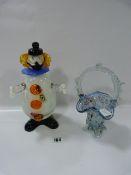 Murano Style Glass Clown & Bowl