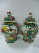 Pair of Chinese Style Lidded Vases