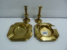 2 Brass Ashtrays & 2 Candle Sticks