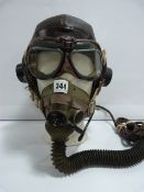 Second World War Flying Helmet Complete with Goggles - Breathing Tube etc