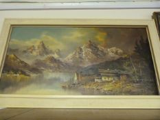 Framed German Oil on Canvas Alpine Scene