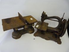 Early Vintage Sewing Machine & Set of Scales