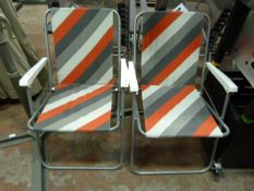 Pair of Red & Grey Striped Folding Deck Chairs