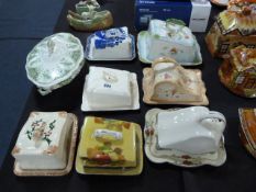 Collection of Vintage Cheese Dishes & Green & White Tureen