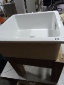 White Belfast Style Sink on Oak Stand