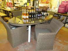 *7 Piece Norfolk Rattan Patio Set Comprising of 6 Armchairs with Cushions - Oval Table with Plate