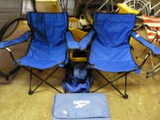 2 Blue Folding Chairs & Reebok Gym Mat