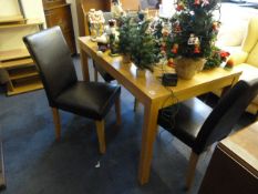 *Oak Dining Table & 4 Brown Leatherette Chairs