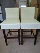 *Pair of Ivory & Darkwood Faux Leather Bar Stools with Upholstered Seats & Backs
