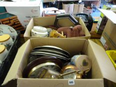 2 Boxes of Bric-a-Brac to Include Brassware - Dinnerware - China Ware - Clocks etc