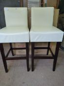*Pair of Ivory & Darkwood Faux Leather Bar Stools with Upholstered Seats & Backs