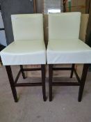 *Pair of Ivory & Darkwood Faux Leather Bar Stools with Upholstered Seats & Backs