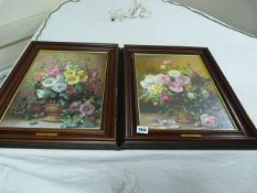 Pair of Mahogany Framed Oil Paintings Depicting Flowers