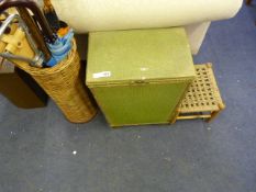 Wicker Umbrella Stand & Contents - Lloyd Loom Type Linen Bin & Stool