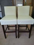 *Pair of Ivory & Darkwood Faux Leather Bar Stools with Upholstered Seats & Backs