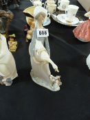 Lladro Figurine Depicting a Lady - Swan & Dog