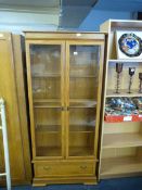 Oak Glazed Display Cabinet Over Drawer