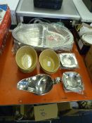Collection of Stainless Steel Platters - Ashtrays - Gravy Boat etc