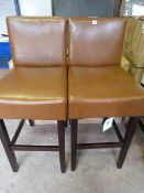 *Pair of Hazelnut Bar Stools with Dark Wood Frames with Faux Leather Seats & Backs
