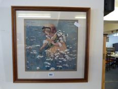 Framed Needlework Picture Depicting a Young Child