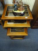 Nest of 3 Glazed Top Mahogany Tables