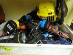 Box Containing Assorted Cordless Tools & McCulloch Petrol Engine