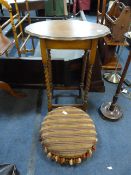 Oak Occasional Table on Barley Twist Legs Complete with a Foot Stool
