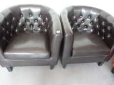 Pair of Button Backed Brown Faux Leather Tub Seats