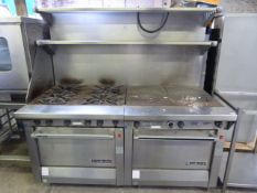 Garland Kitchen Range Comprising of 4 Burner Commercial Cooker - Double Flat Top Over 2 Ovens with