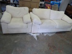 *Cream Corduroy 3 Seat Sofa & Matching Chair