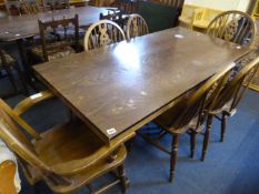 Oak Refectory Style Table with 6 Wheel Back Chairs - 2 Carvers & 2 Side Chairs