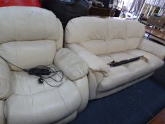 Cream Leatherette Recliner Chair & Cream Leatherette 3 Seat Settee