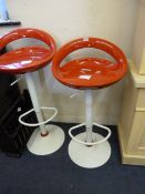 Pair of Red & White Gas Lift Bar Stools