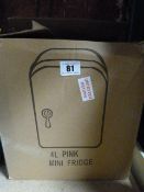 *4 Litre Pink Mini Fridge
