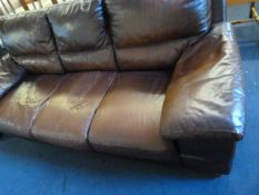 Brown Leather 3 Seat Settee