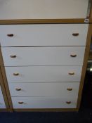 Chest of 5 Drawers in Light Oak & White Finish