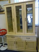 Limed Oak & Plate Glass Illuminated Glazed Cabinet Over Drawers