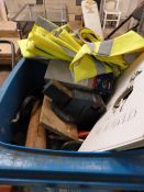 Contents of Recycling Bin including Engineers Vice - Hi-Viz Vests - Scheppach Table Saw Parts etc