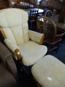 Beech Framed Glider Rocker with Rocking Foot Stool in Beige Upholstery