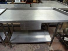 Shaped Stainless Steel Work Table with Under Shelf & Drawer