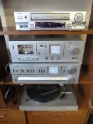 Akai Music System Consisting of Amplifier - Tuner - Tap Desk & Turn Table with Speakers