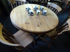 Circular Pine Extending Table with 4 Beech Spindle Back Chairs