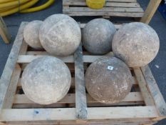 6 Carved Stone Atlas Balls - Various Sizes