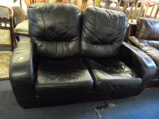 Black Leather 2 Seat Settee
