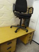 Double Pedestal Desk in Light Oak & Grey Finish with High Back Executive Swivel Chair